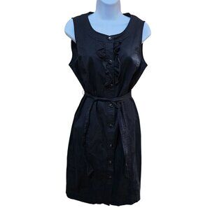 Talbots Womens Black Sleeveless Ruffle Button-Front Belted Dress whimsigoth work